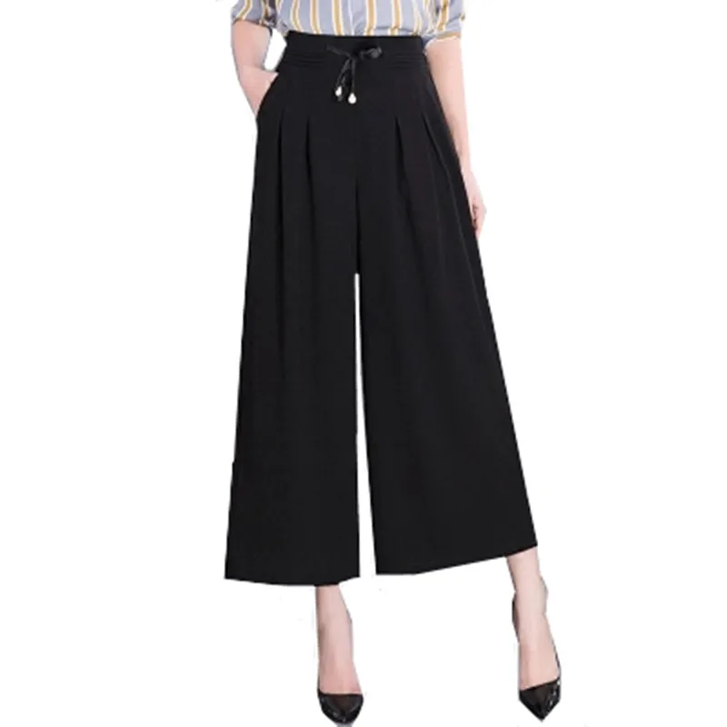 

2023 Summer Chiffon Plus Size Trousers For Women Cropped Pants Loose Women's Pants Fashion Korean Version Woman High Waist Pants