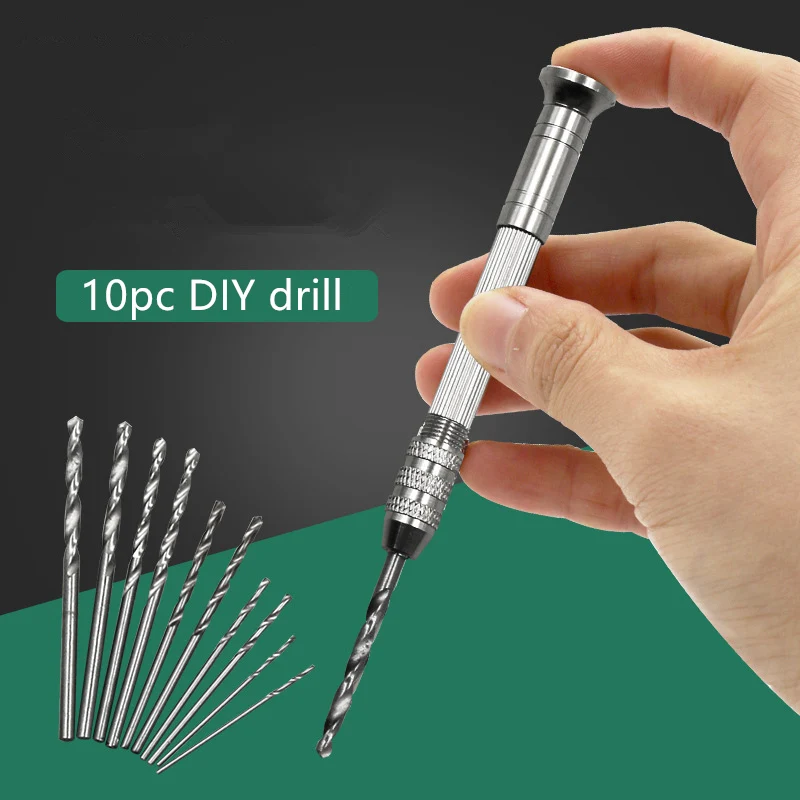 

10pc Hand Drill Manual Punching Reaming Drill Hole Puncher Wenwan Woodworking DIY Tool Mini Hand Drill Twist Drill Set