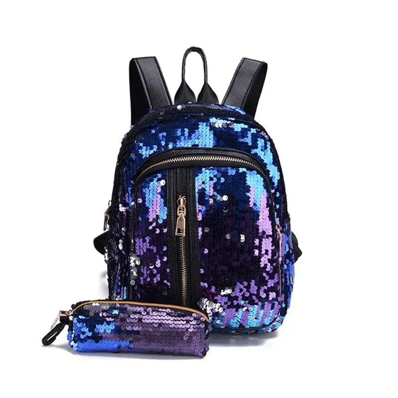 

2pcs/set Girls Women Bling Glitter Backpack with Pen Pouch School Backpack Set Sequins Backpack Large Capacity 2018 Women's Bags