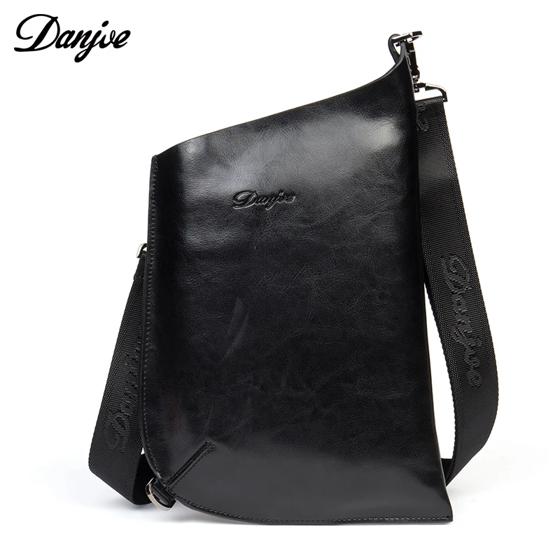 

DANJUE Leather Cowhide Chest Packs Men Casual Dumpling shape Theftproof Single Shoulder Black Bag Fashion Man Crossbody Bag