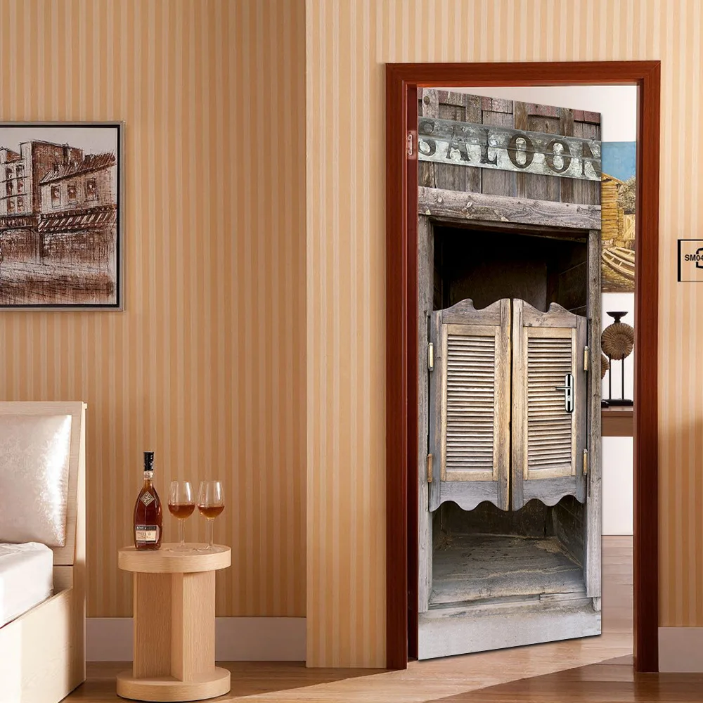 Saloon Hotel Puerta Pegatinas cartel del Vintage 3D Muursticker decoración casera puertas reformado autoadhesiva Decoración