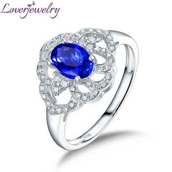 

LOVERJEWELRY Real 14K White Gold Natural Tanzanite Ring Luxury Diamond Jewelry Christmas Present For Women
