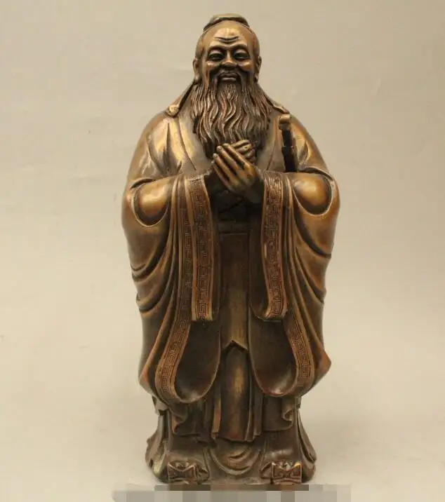 

S03828 11" China History Bronze Confucius Chinese philosopher Kong Zi Confucius Statue B0403