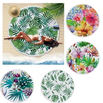 

Summer Is Coming Neon Color Tropical Plants Printing Beach Towel Microfiber Beach Towel Circle Yoga Mat Large Round Tapestry