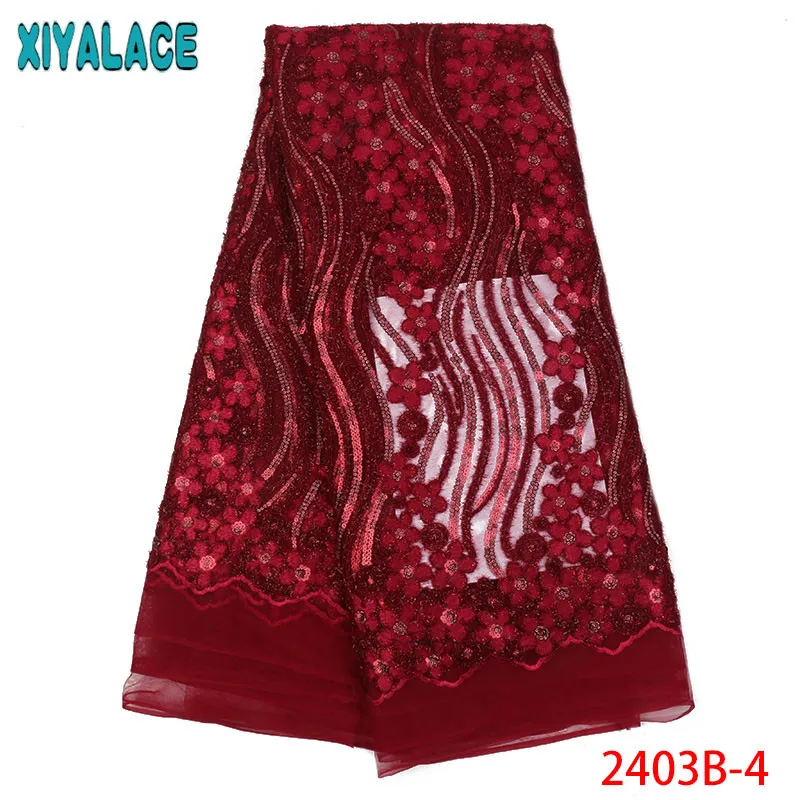 

Sequins African Tulle Lace Fabrics 2018 High Quality Nigerian Mesh Net Lace Fabrics Hot Sale For Evening Dresses QF2403B-4