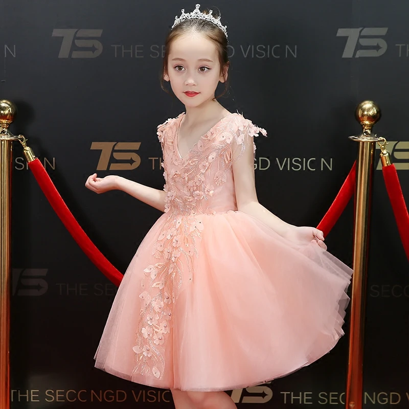 2018Fashion Children Girls Princess Birthday Wedding Party V-Collar Dress Baby Kids Carnaval Costumes For Kids Clothes 3~15Years