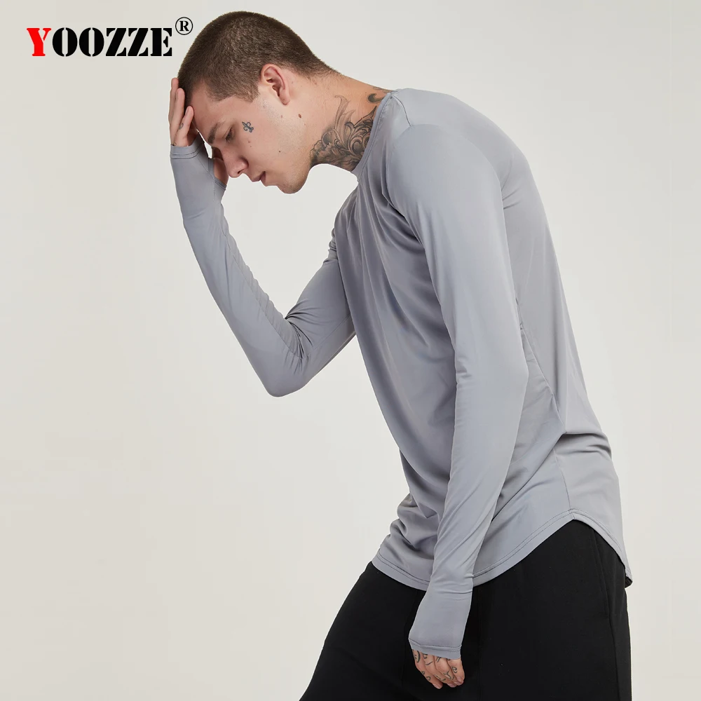 Plain T Shirt Men Cool Longline Long Sleeve tshirts Thumb