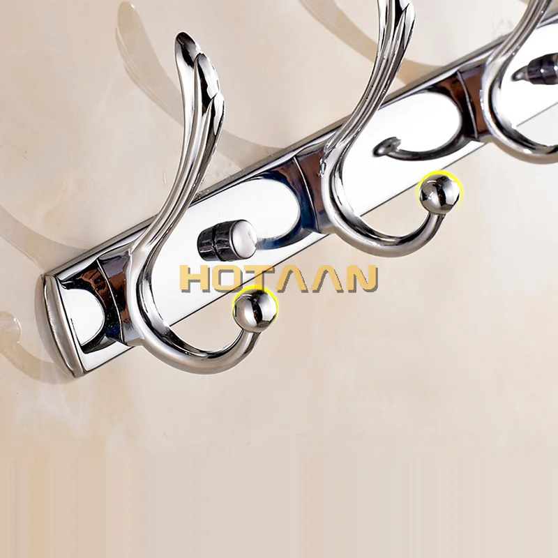 Chrome Plated Bathroom Robe Hook Towel Wall Hooks Kitchen Stainless Steel 5 Hooks Hat Bag Hanger Holder Clothes Hook