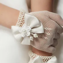 Детские короткие перчатки с цветочным узором для девочек; кружевная перчатка для студентов; Вечерние перчатки для танцев;