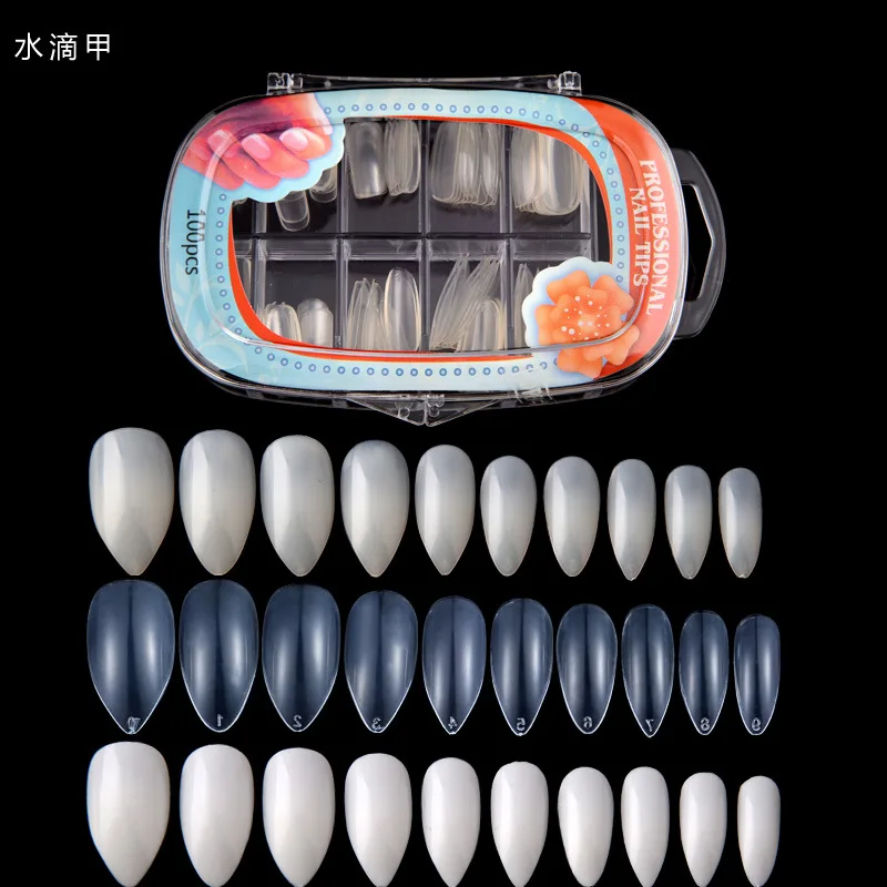 Free Shipping 100pcs/set Drop shape Fake Nail Tips Full Cover Acrylic