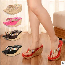 Bohemia Weave Patch Color Wedges Gladiator Sandals Women High Heels Platform Flip Flops Summer Women’s Slippers