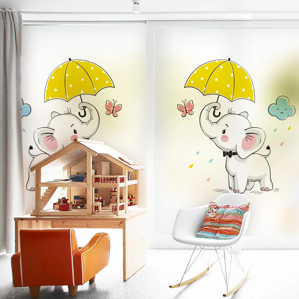 

Cartoon elephant Stained Window Film Frosted No-Glue Static Privacy Custom Glass Film Home Decoration Stickers BLT1406