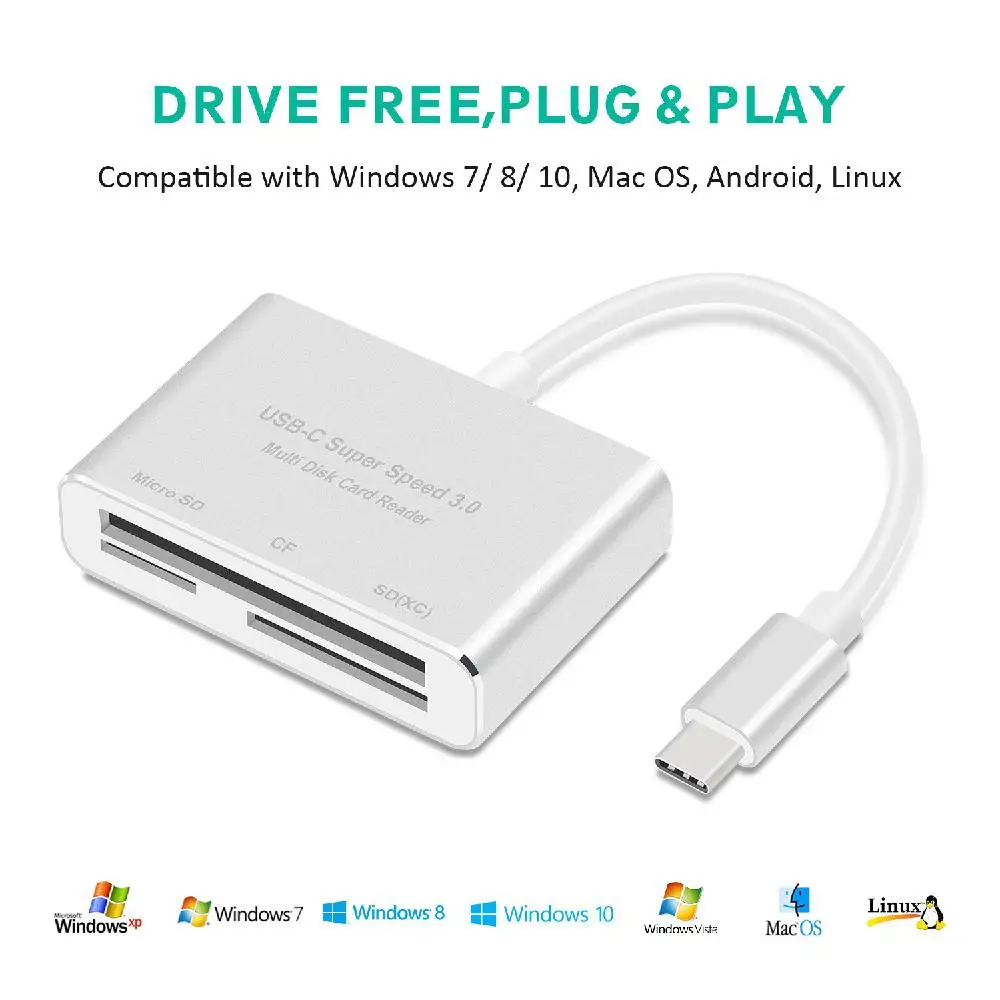 3 в 1 usb type C к CF SD TF камера внешний мультикардридер для Macbook Pro Air телефон OTG USB-C устройств