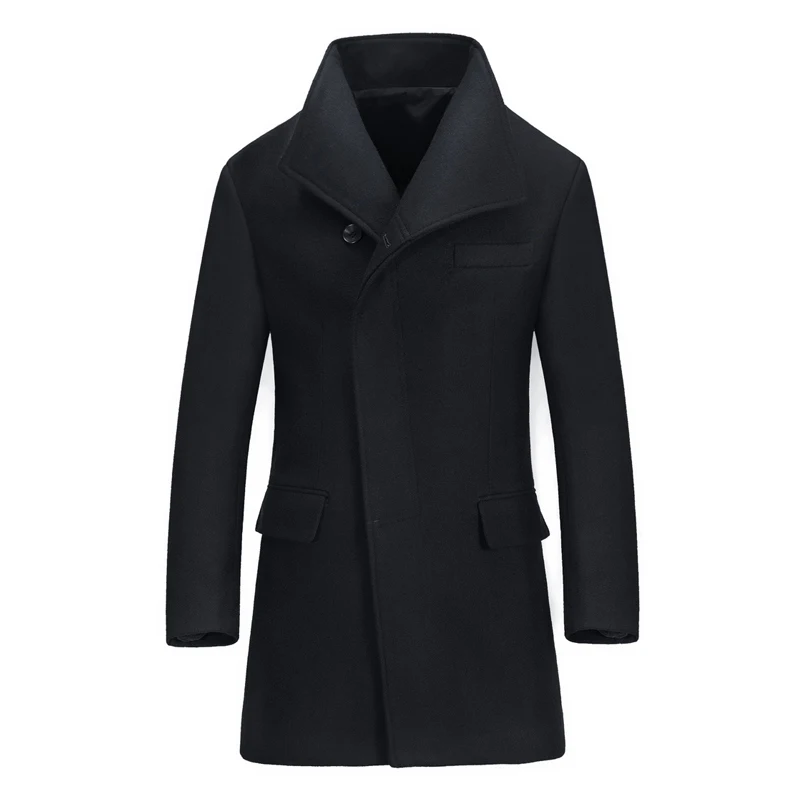 WOLF ZONE шерстяное пальто для мужчин бизнес повседневное длинное зимнее для мужчин s пальто мужской бренд Slim Fit Тренч куртка ветровка одежда - Цвет: Black