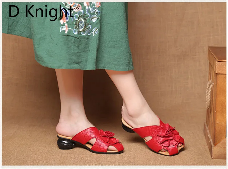 Comfortable Women Slides 2018 New Fashion Genuine Leather Slip On Summe Slippers Black Women Beach Sandals High Heel Shoes Woman (13)