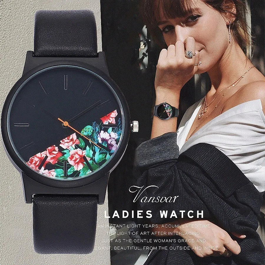 Горячие Для женщин Цветочный узор часы лучший бренд роскошных Повседневное модные Кварцевые наручные часы подарок часы Relogio Feminino Прямая
