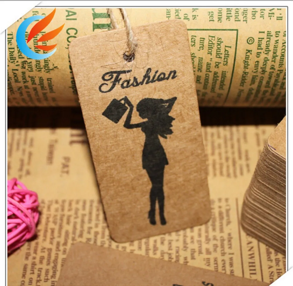 

Free Shipping 100pcs Luggage Kraft paper tags Hangbag Clothing Price Tags 4X8cm Promotion hang tags+20M string can be customized