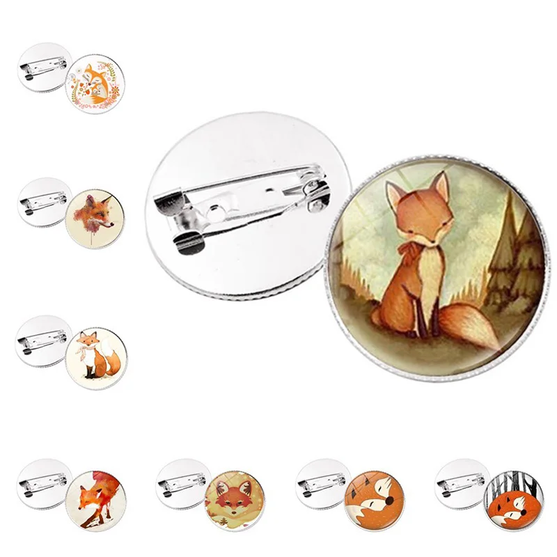 

High Quality Crystal Galss Fox Art Picture Brooch Pin Silver Jewelry Accessories Vintage Animal Brooches for Women Gifts