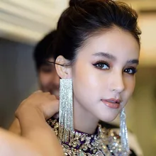 Горячая Распродажа, полностью блестящие стразы, длинные цепочки, свисающие серьги для женщин, модные ювелирные изделия, трендовые женские серьги, аксессуары