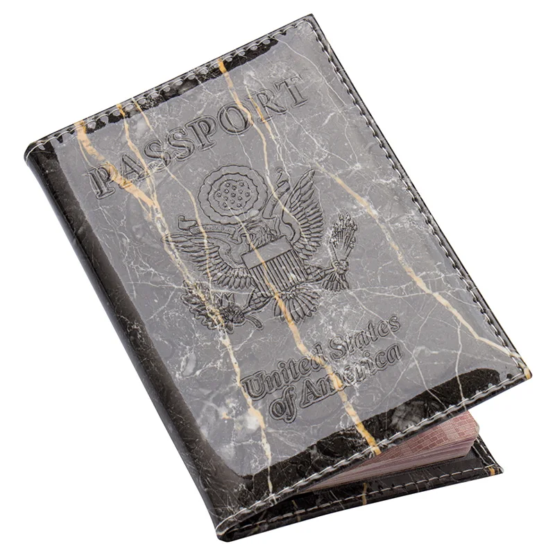 

Black USA marble Double-headed eagle pu leather unisex card holder bag travel ID credit ticket passport soft folder cover