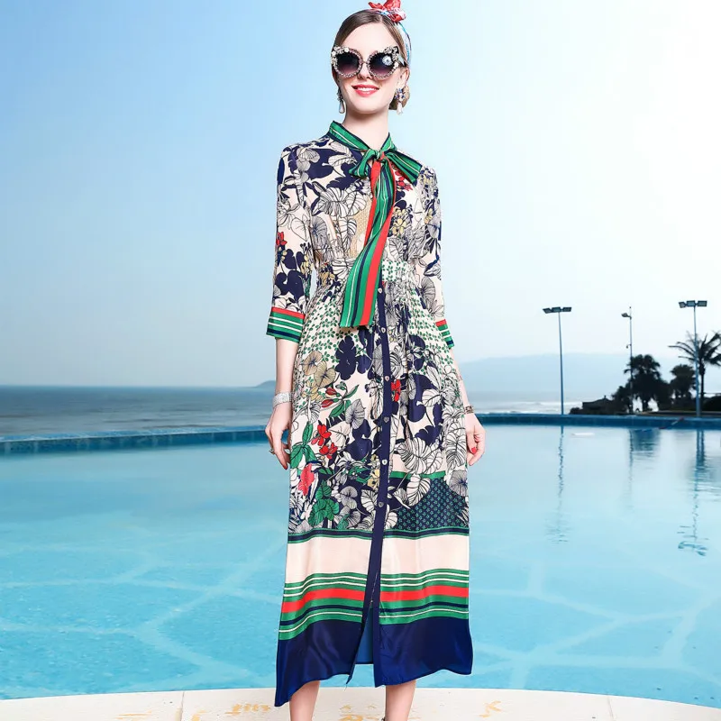 

Korean Vintage Leopard Sexy Long Beach Party Dress Women's Dresses 100% Real Pure Silk Dress Women Clothes 2019 Vestidos ZT2452