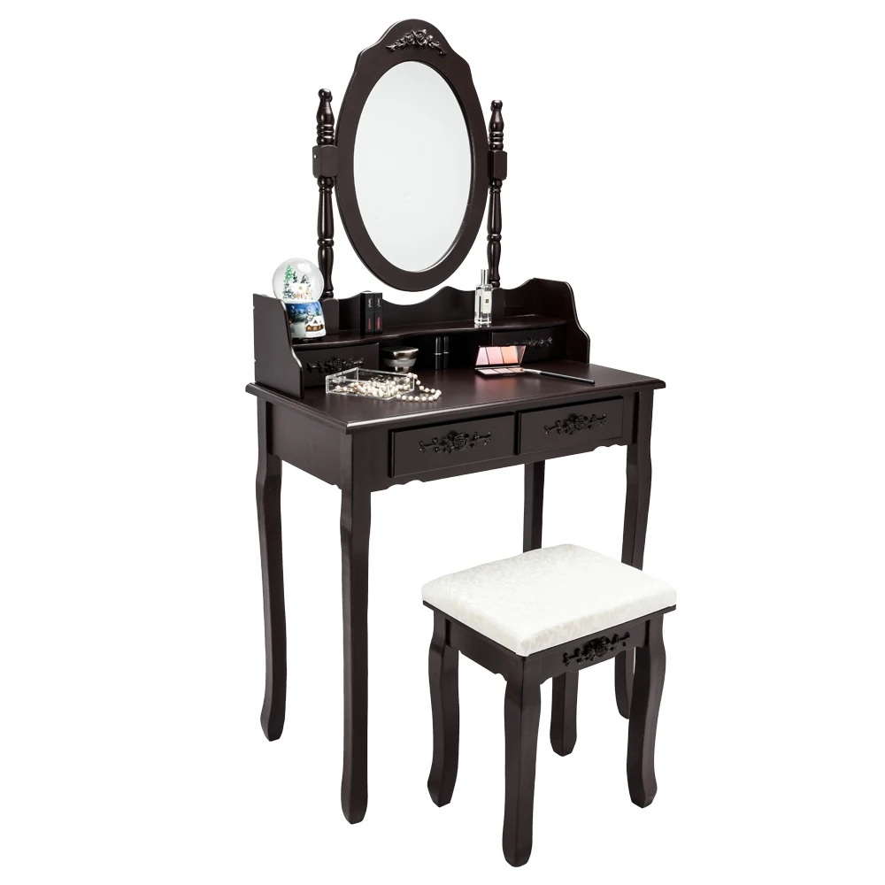 

FCH Modern Concise 4-Drawer 360-Degree Rotation Removable Mirror Dresser Brown