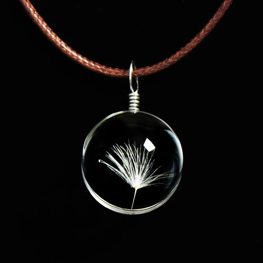 1Pcs Crafts Real Dandelion font b Jewelry b font Glass Ball Dandelion Necklace Long Strip Leather