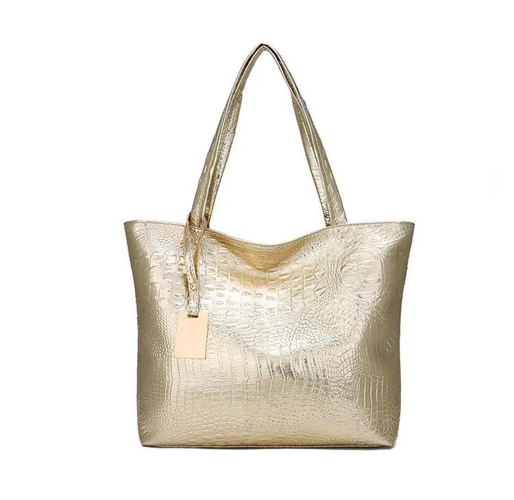 Brand Fashion Casual Women Shoulder Bags Silver Gold Black Crocodile Handbag PU Leather Female Tote Bag Ladies Hand Bag KL585
