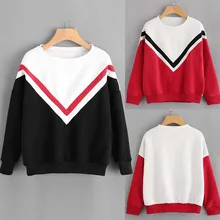 Для женщин s толстовки Повседневное в стиле пэчворк с длинным рукавом и o-образным спортивная одежда с воротником осень женская зимняя одежда Толстовка пуловер Топы женские блузки