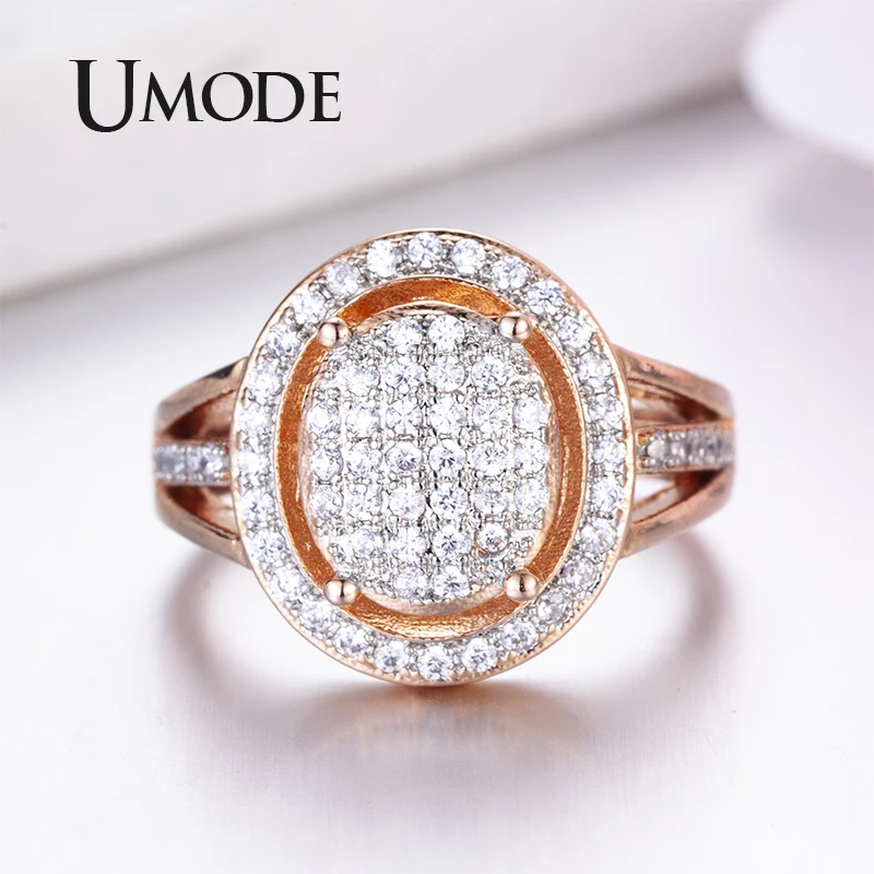 

UMODE Rose Gold Color Statement Rings for Women Cubic Zirconia Promise Wedding Rings Big Oval Engagement Luxury Jewelry UR0512