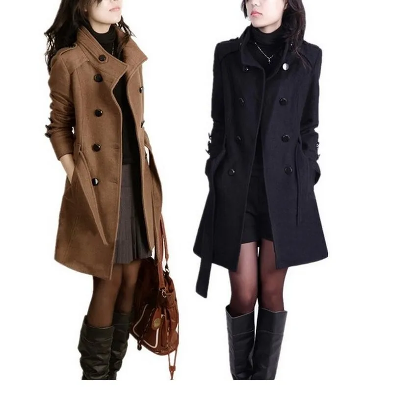 Женский Тренч, шерстяное пальто, зимнее приталенное двубортное пальто, зимнее пальто, Длинная Верхняя одежда для женщин, пальто больших размеров
