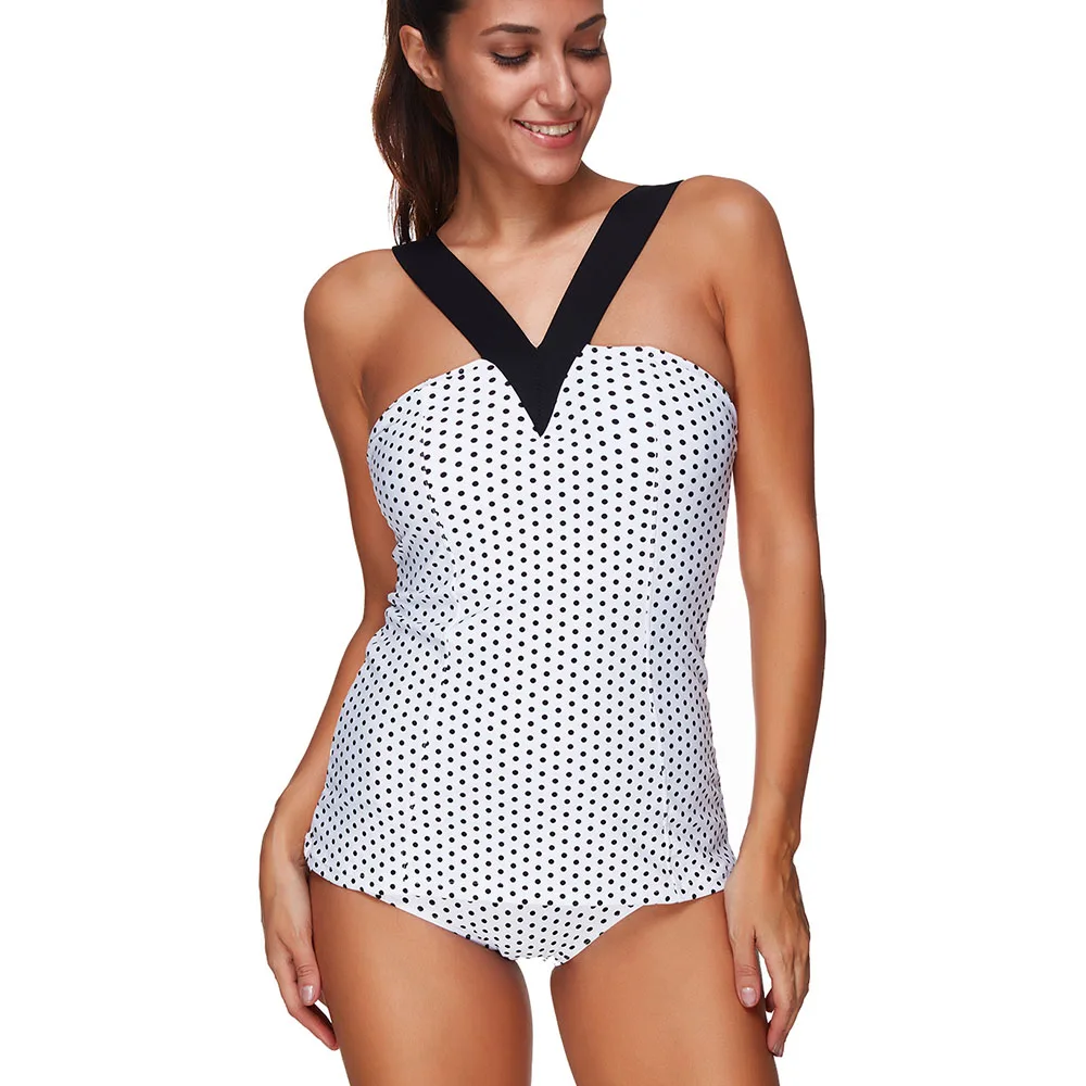 

Plus Size Swimwear Push Up Bodysuit One Piece Swimsuit Dot V Type Neck Monokini Bathing Suit Swim Wear Beach Female Beachwear