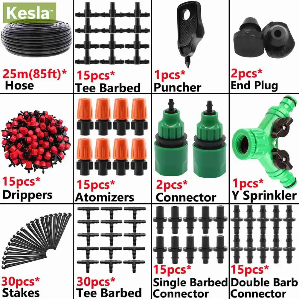 KESLA 5 м-30 м Сад капельного орошения системы полива наборы w/1/4 ''шланг запотевания спринклер капельница распылитель теплицы горшок растения - Цвет: KSL01-011-25M
