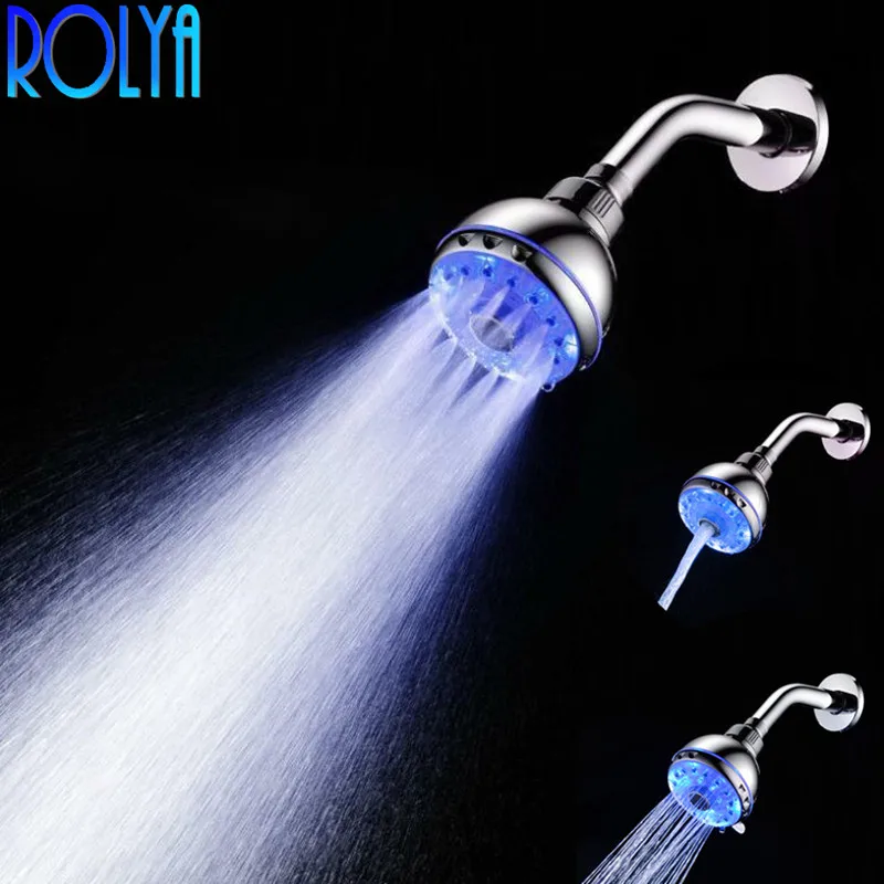 

ROLYA Adjustable 3 Mode Temperature Sensor LED Ceiling Shower Light Water Powered Rain Shower Head