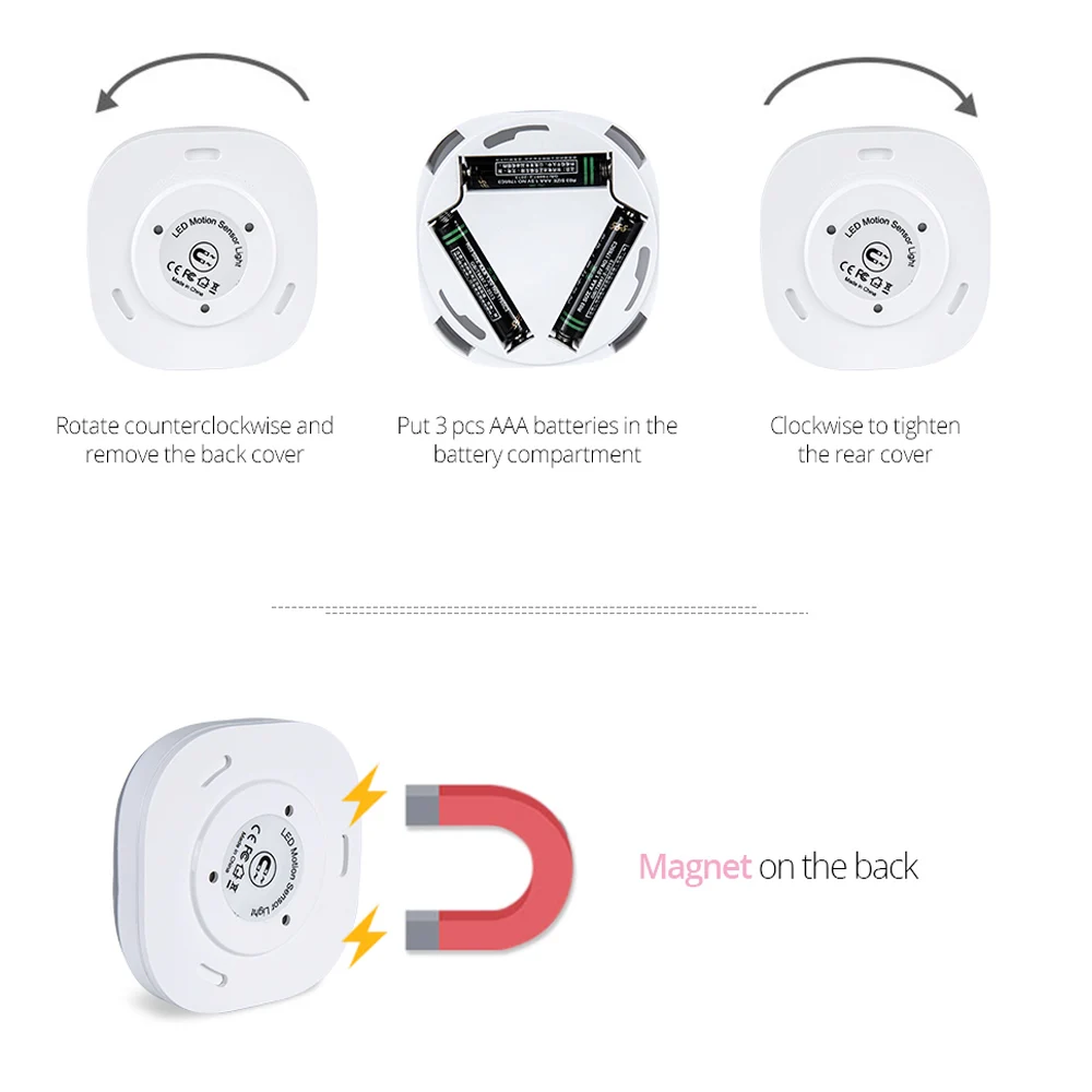  Motion Sensor Night Light Potable 10 LED Closet Lights Battery Powered Wireless Cabinet IR Infrared - 33038825019