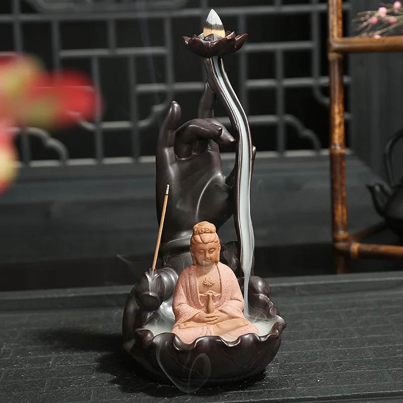 Керамическая горелка для благовоний с обратным потоком маленький монах держатель для ароматических палочек ароматерапия Будда курильница Ганеша дым водопад благовония - Цвет: 2