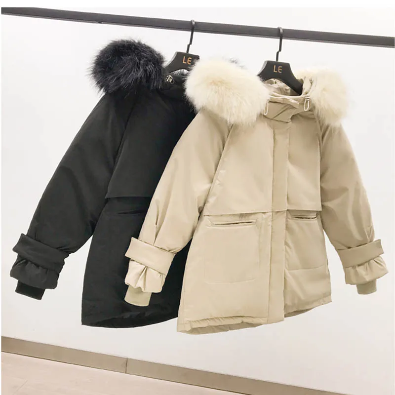 WXWT Winter Coats parkas winter new women's fashion large fur collar hooded thick cotton down jacket Russian winter coat