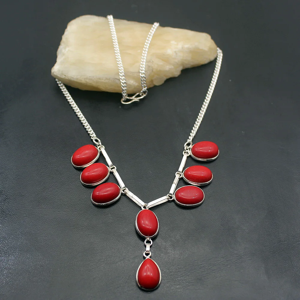 

Beautiful Natural Fashion RedCoral Unique Hot 925 Sterling Silver Pendant Necklace 16 inch TF161