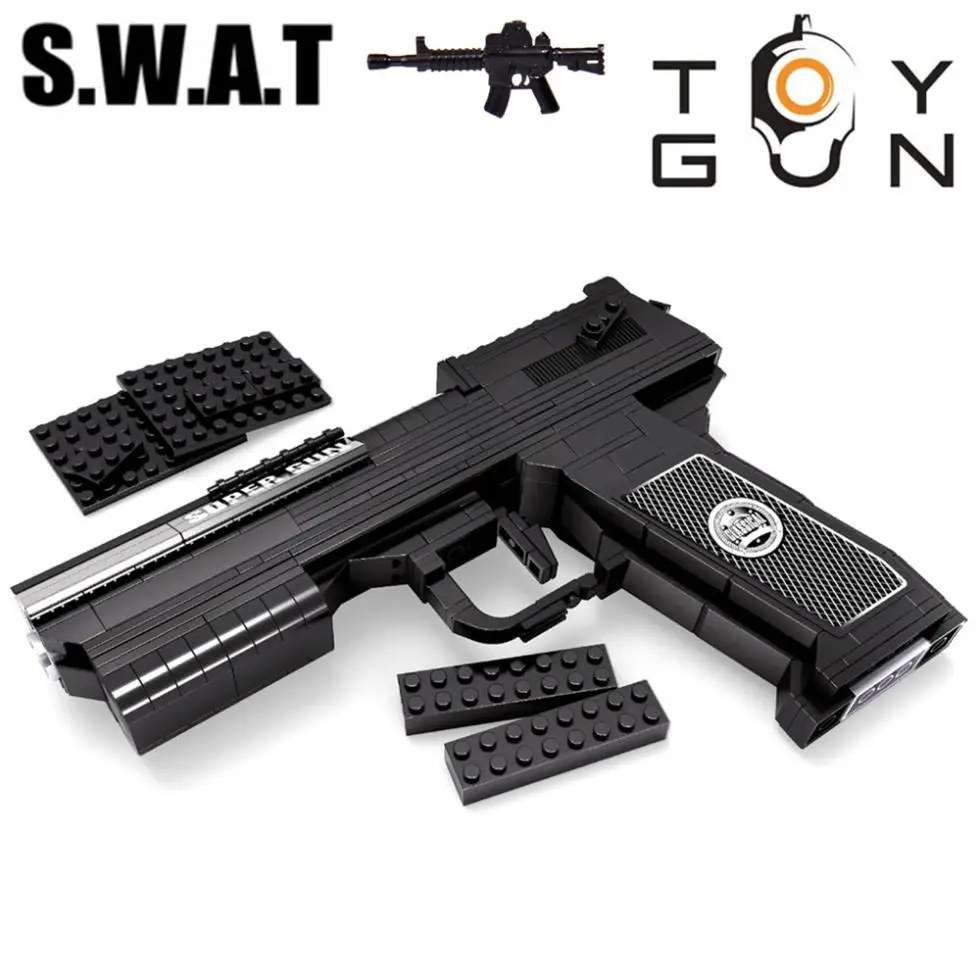 

AUSINI 373pcs SWAT Desert Eagle Pistol Power GUN Weapon Arms Model 1:1 3D DIY Model Building Blocks Bricks Kids Toy Gift