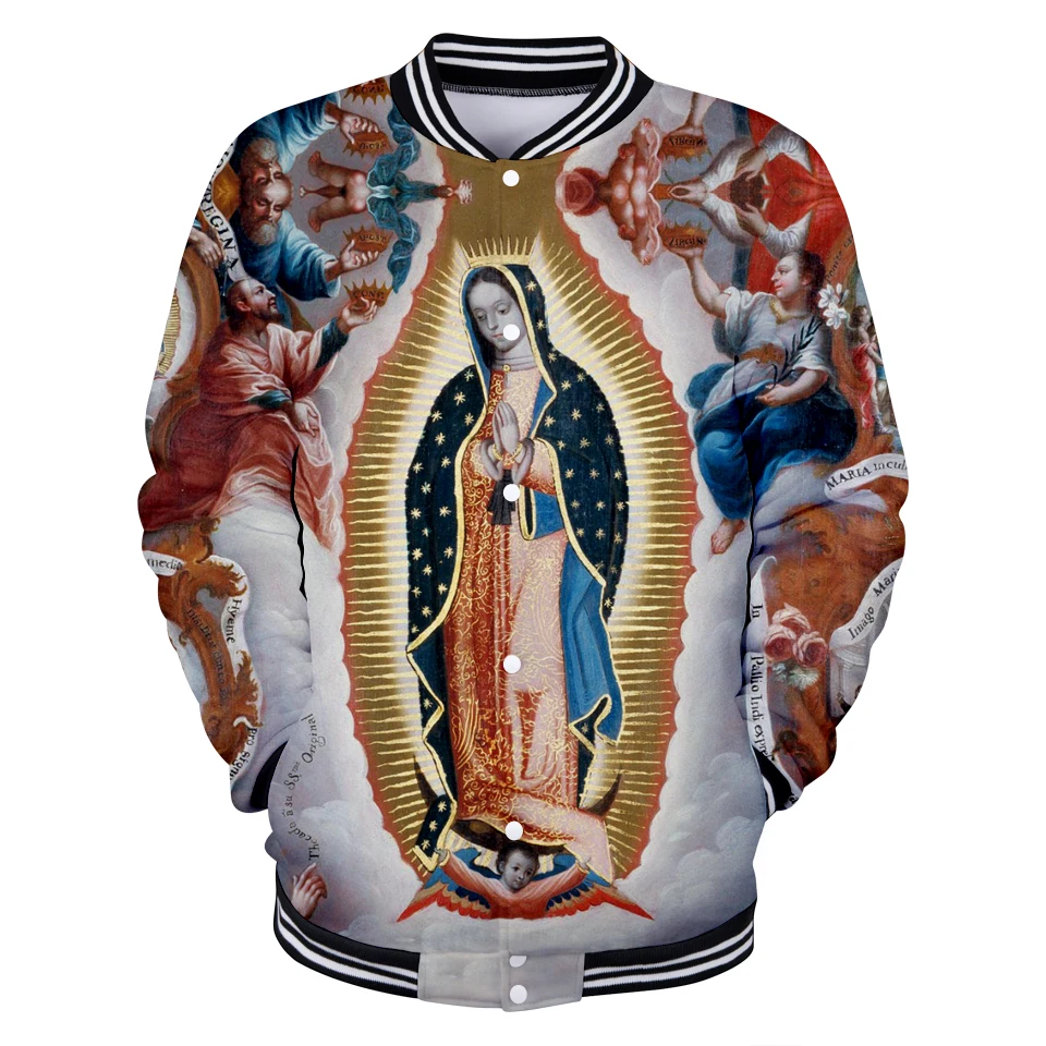 Our Lady of Guadalupe бейсбольные куртки с 3D принтом для женщин/мужчин, трендовый стиль, уличная бейсбольная куртка, повседневная одежда размера плюс