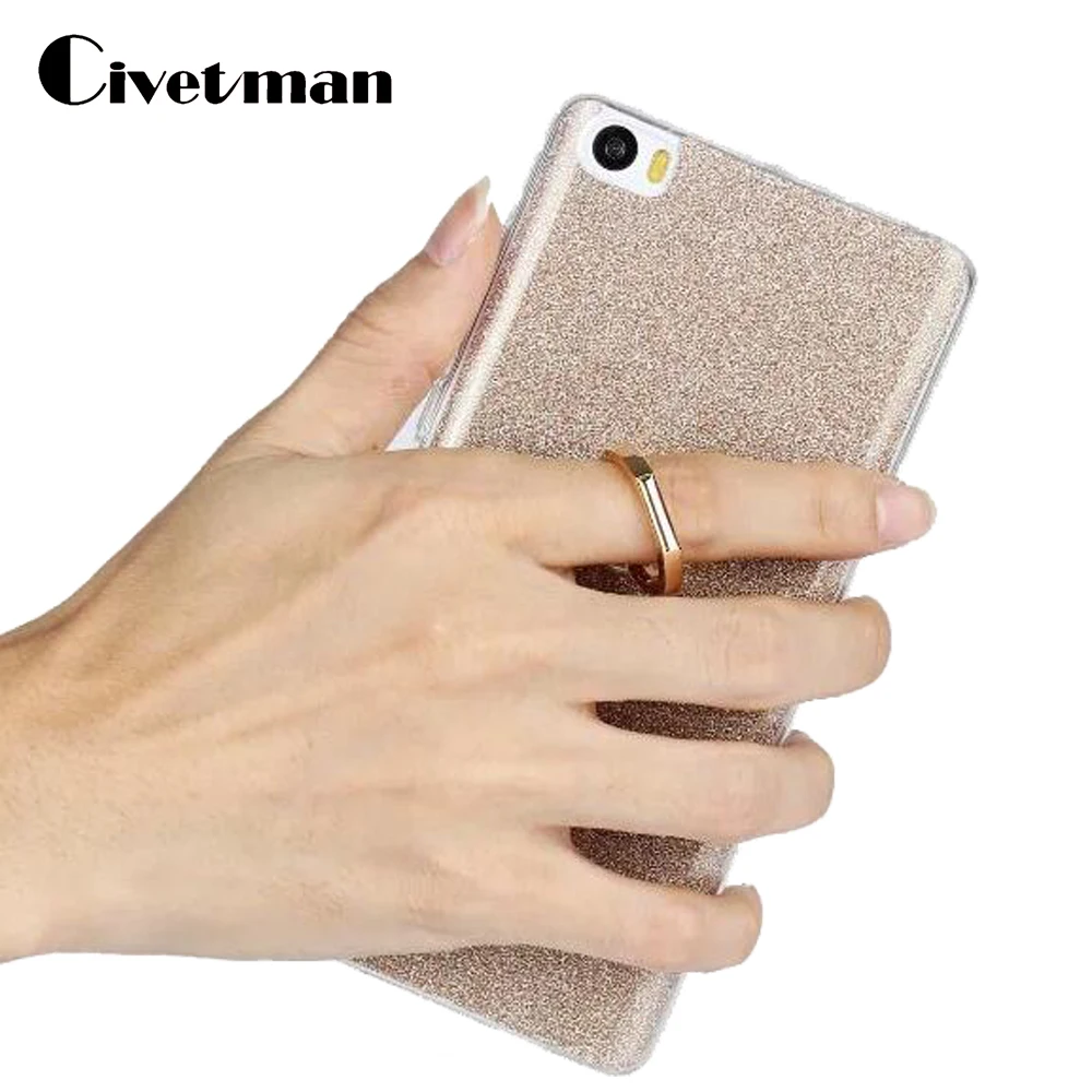 

Cover Cell Phone Case For Xiaomi Mi Note / Mi Note Pro 5.7" TPU Silicone Gel Shell Flash Glitter Powder Metal Finger Ring Stand