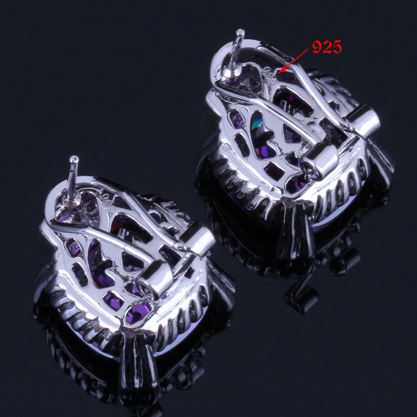 Ravishing квадратный фиолетовый кубический циркон белый CZ стерлингового серебра 925 серьга-кольцо зажимное Huggie серьги для женщин V0903