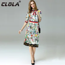 CLOLA Summer Women Dress Two Pieces Set 2017 Half Sleeve Print Pleated Black White Red Fashion High-end Boutique Ladies’ Dresses