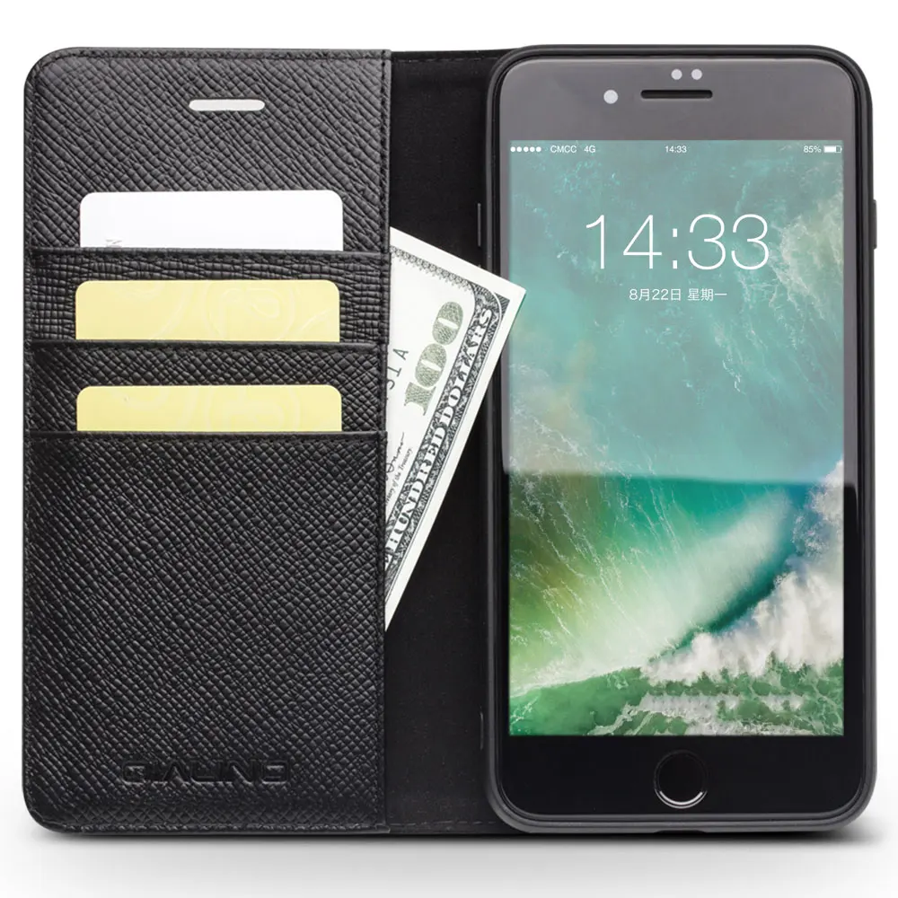 

QIALINO Genuine Leather Card Slot Flip Phone Case for Apple for iPhone 7/8 Fashion Business Style Back Cover for iPhone 7/8 Plus