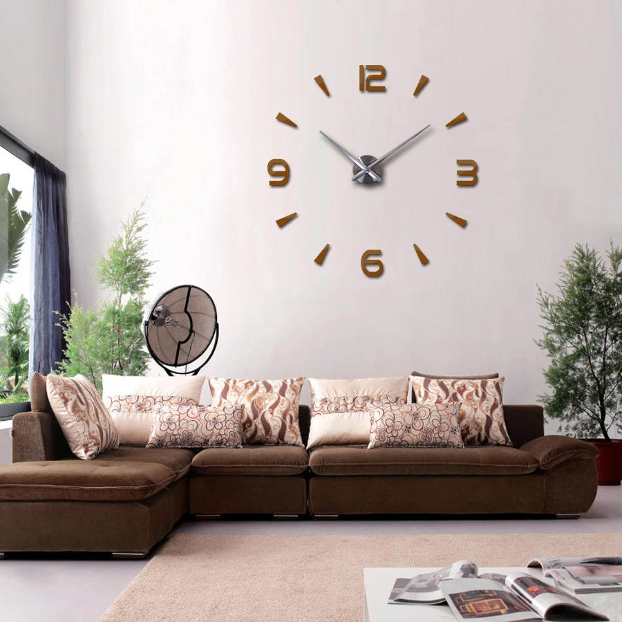 Fashion new Diy acrylic mirror wall clock big quartz watch still life clocks living room home decoration 3d stickers Europe