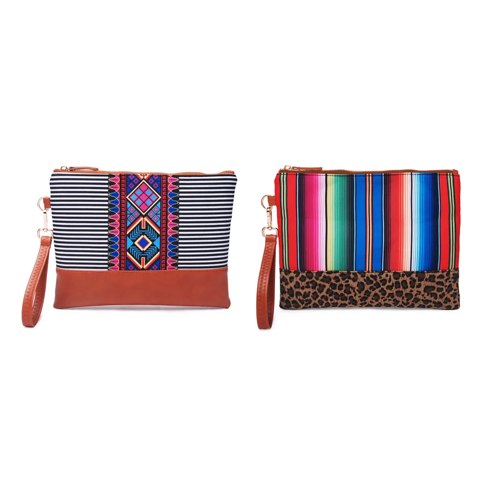 

Leopard Stripes Clutch Wholesale Blanks Patchworck Serape Canvas Wristlet Handbag Stripes Aztec Pouch Bridesmaid Gift DOM1061167