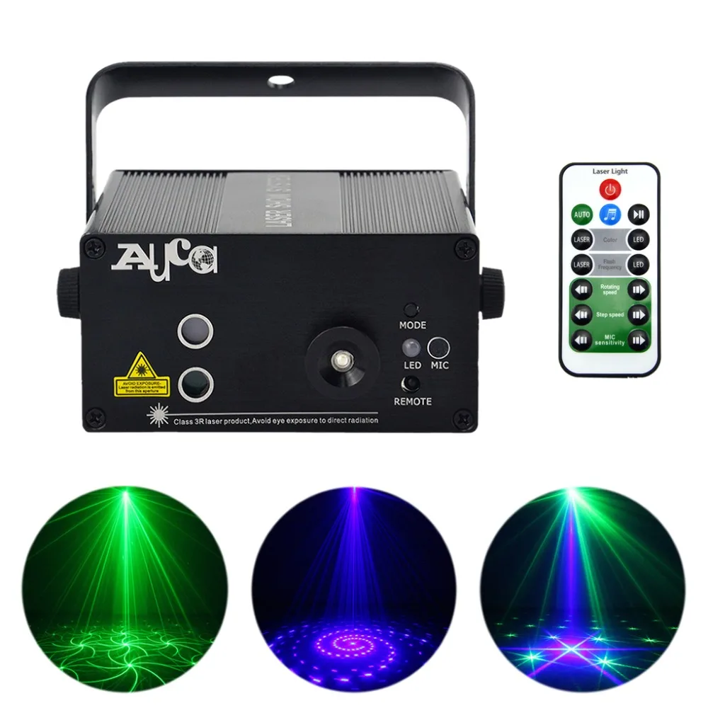 

AUCD Mini IR Remote 24 Pattern GB Laser Projector Light 3W Blue LED Mixing Cross Effect DJ Party Show Stage Lighting L24GB