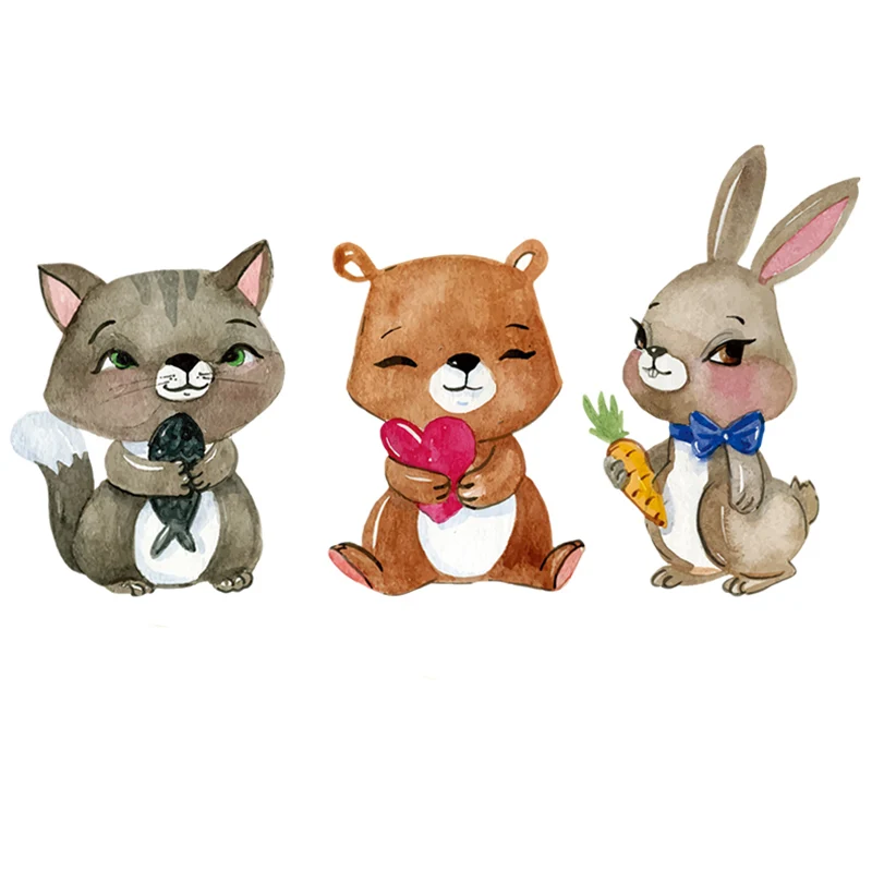 Cute Animal Patches Rabbit Cat Bear DIY Accessory A-level Washable Heat Transfer Iron Stickers Appliques 21X11cm1