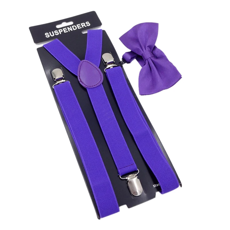 Men And Women Adult 3 Clip-on Y Back Elastic Suspenders Bowties Set Suspender Braces Neck Ties Brace Belt Strap