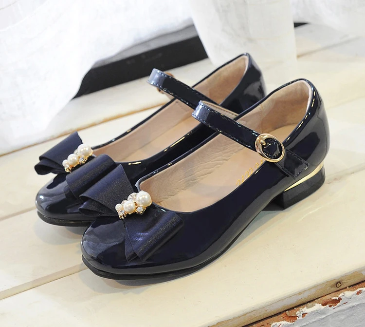 2020 Girls Shoes High Quality Japanned Leather Flats Girls Butterfly-knot Crystal Princess Leather Shoes обувь для девочек